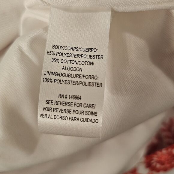 Maia Medallion Embroidered Cap Ruffle Sleeve Shift Dress 4 White Red - Picture 9 of 10